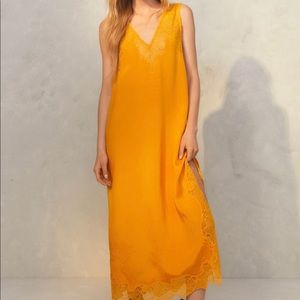 H&M Orange Lace Detail Satin Dress